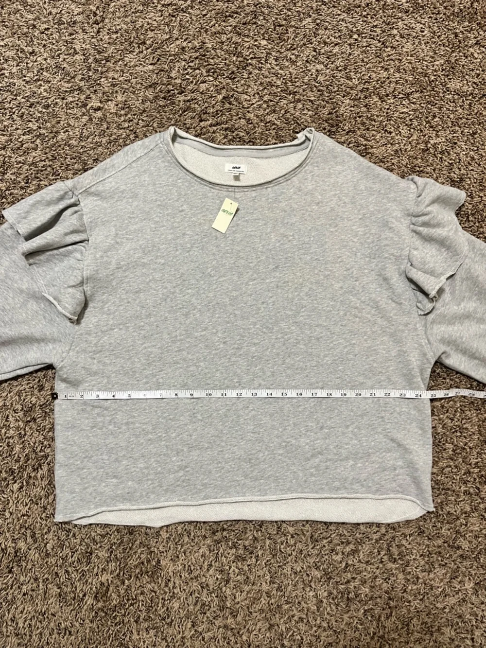 New! NWT aerie Light Gray Ruffle Sleeve Sweatshirt - Picture 6 of 7
